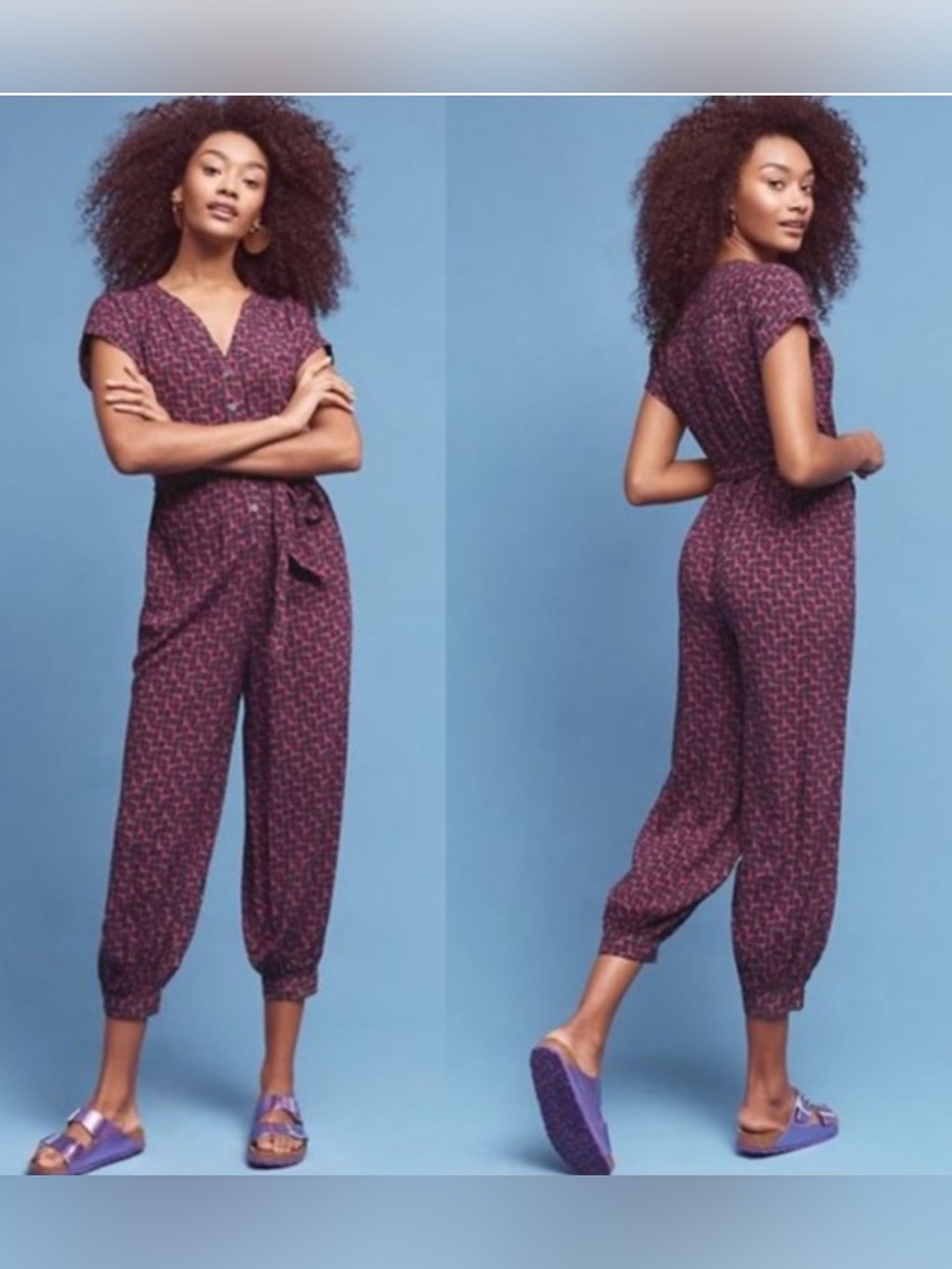 Maeve Anthropologie Karsten Harem Jumpsuit Purple Geometric Light Summer XS